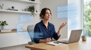 Typeless AI 語音鍵盤精選圖片：一個人在桌前說話，文字自然浮現